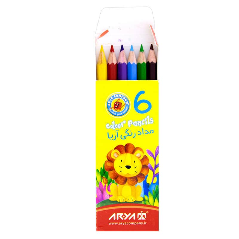 مداد رنگي 6رنگ کوتاه مقوايي 3071 آريا مداد رنگی 6 رنگ آریا کوتاه مقوایی 3071